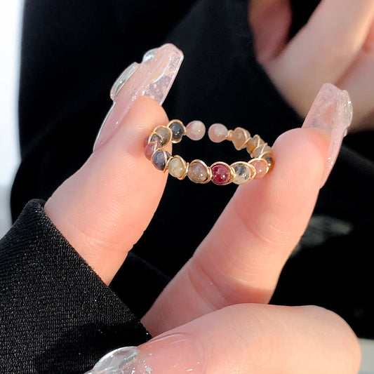 Cincin Batu Turmalin Alami Wanita – Desain Unik, Gaya Vintage, Cincin Terbuka untuk Jari Manis & Telunjuk perhiasandirect