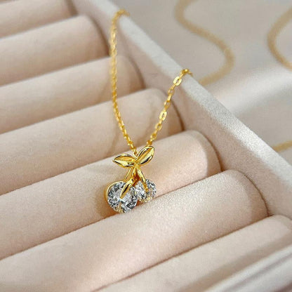 Kalung Cherry Wanita Elegan – Rantai Silver Titanium | Anti Karat & Tahan Lama | Gaya Simpel Aesthetic perhiasandirect
