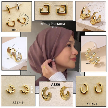 Anting hijab setengah bulat anting titanium  steel perhiasan anting sederhana - 我的商店