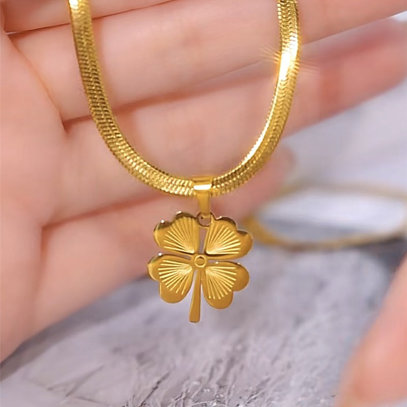 Kalung Gepeng  Four-leaf clover Keberuntungan Titanium Import Anti Karat Harga Grosir Bisa - 我的商店