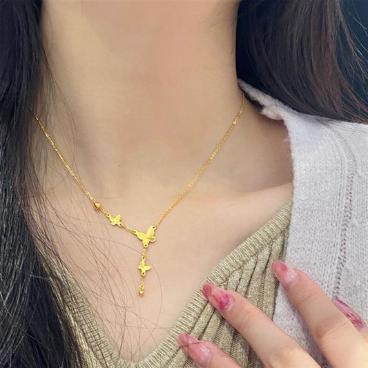 Kalung Kupu-Kupu Wanita Stainless Steel - Aksesoris Fashion Anti Kusam, Hadiah Ulang Tahun & Prom, Grosir Harga Terjangkau - 我的商店