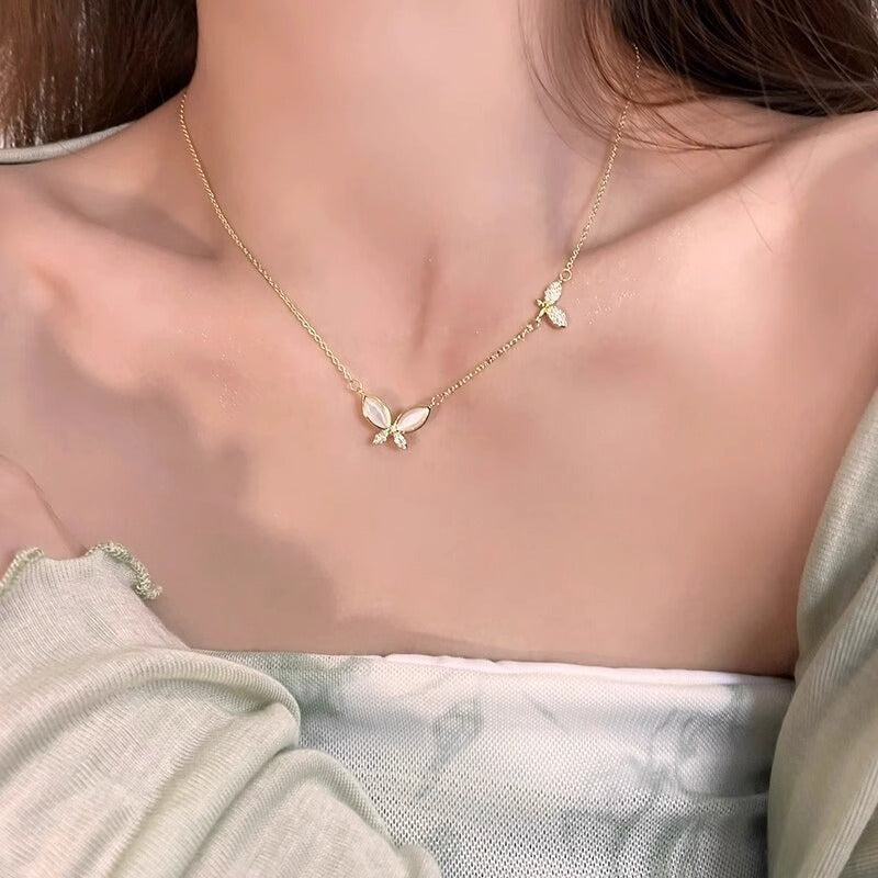 Kalung Wanita Kupu-Kupu Batu Cat Eye – Model Baru 2025, Kalung Collarbone Elegan & Minimalis perhiasandirect