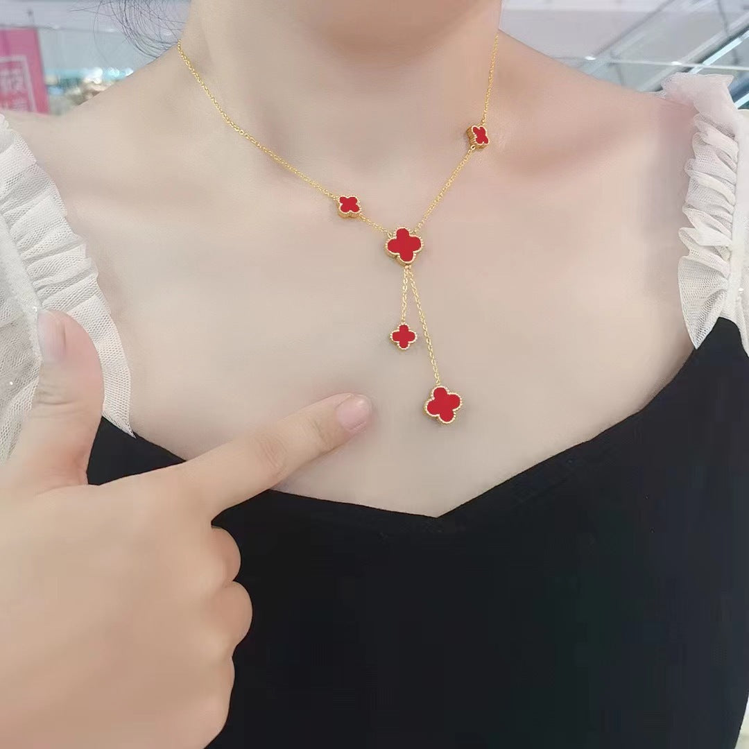 Kalung Wanita Four-Leaf Clover – Kalung Liontin Rumbai Elegan Gaya Mewah perhiasandirect