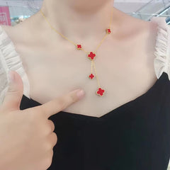 Kalung Wanita Four-Leaf Clover – Kalung Liontin Rumbai Elegan Gaya Mewah
