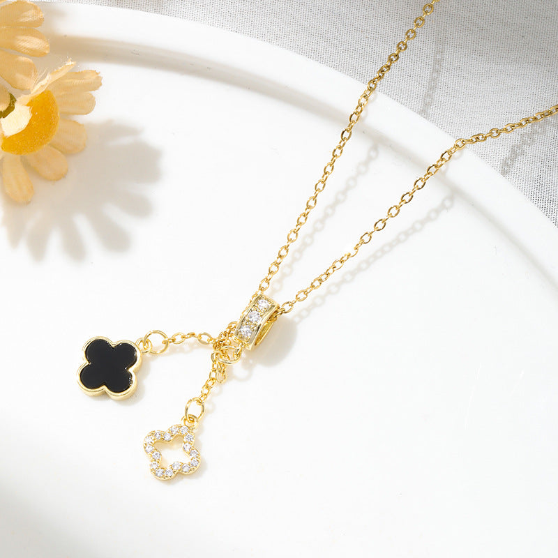 Kalung Wanita Stainless steel Baja Four-Leaf Clover – Desain Elegan dengan Rumbai, Gaya Minimalis & Modis perhiasandirect