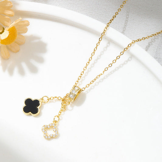 Kalung Wanita Stainless steel Baja Four-Leaf Clover – Desain Elegan dengan Rumbai, Gaya Minimalis & Modis perhiasandirect