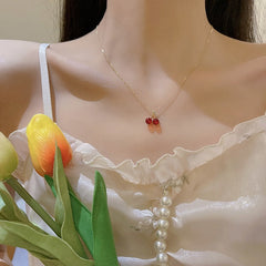 Kalung Ceri Wanita – Titanium Anti Karat & Anti Pudar, Gaya Fashion Korea Manis