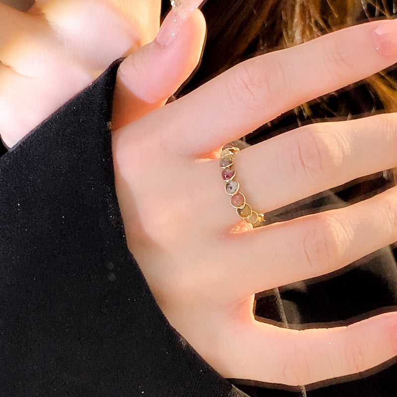 Cincin Batu Turmalin Alami Wanita – Desain Unik, Gaya Vintage, Cincin Terbuka untuk Jari Manis & Telunjuk perhiasandirect