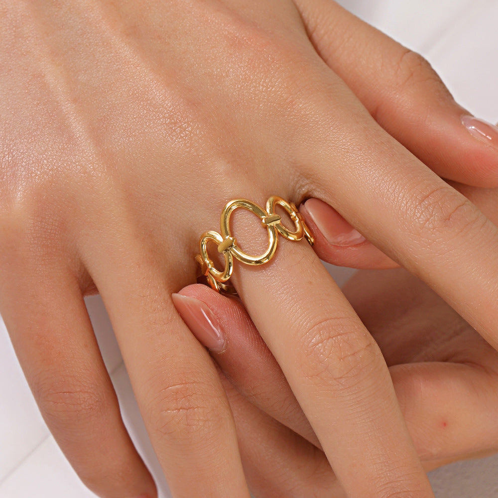 Cincin Oval Stainless Steel Wanita – Desain Modis Adjustable, Lapisan Emas 18K perhiasandirect