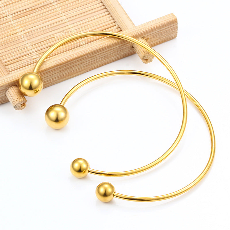 Gelang Bangle Manik Bulat Emas 18k untuk Wanita - Stainless Steel Anti Pudar | Aksesoris Perhiasan Elegan 我的商店