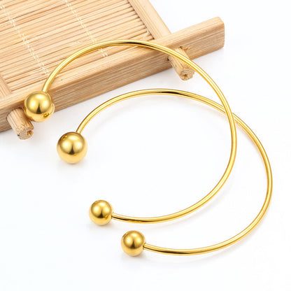 Gelang Bangle Manik Bulat Emas 18k untuk Wanita - Stainless Steel Anti Pudar | Aksesoris Perhiasan Elegan 我的商店