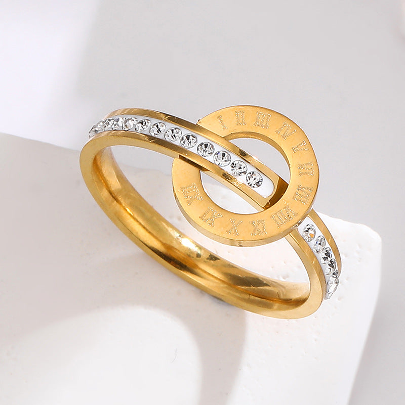 Cincin Stainless Steel Desain Silang Angka Romawi – Model Terbaru 2025 perhiasandirect