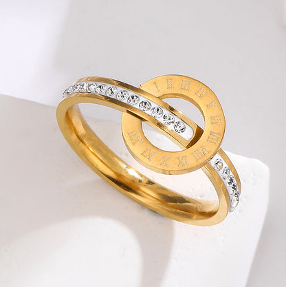 Cincin Stainless Steel Desain Silang Angka Romawi – Model Terbaru 2025 perhiasandirect