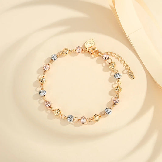 Gelang Manik Wanita Trendy – Desain Unik Tembaga Berlapis Emas | Model Beads Bentuk Pisau Lengkung, Stylish & Mudah Dipadukan perhiasandirect