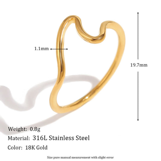 Cincin Gelombang Wanita Baja Titanium 18K Emas Elegan perhiasandirect