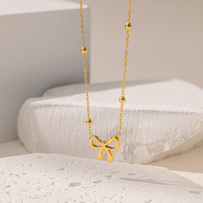 Kalung Set Wanita Baja Titanium Pita Mutiara Elegan perhiasandirect