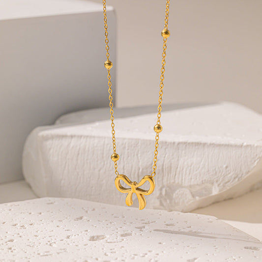 Kalung Set Wanita Baja Titanium Pita Mutiara Elegan perhiasandirect