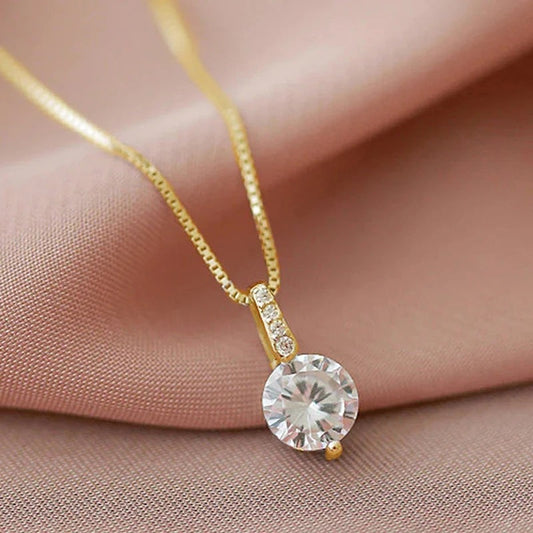 Kalung Wanita Zircon Tunggal Elegan Gaya Minimalis perhiasandirect