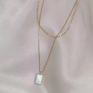 Kalung Wanita Geometris Batu Kerang Putih – Kalung Collarbone Double Layer Minimalis ala Instagram