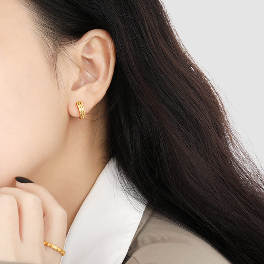 Anting Wanita Tiga Lapis Sederhana Berlapis Frosted - Baja Tahan Karat Hipoalergenik Gaya Korea | Perhiasan Elegan - 我的商店