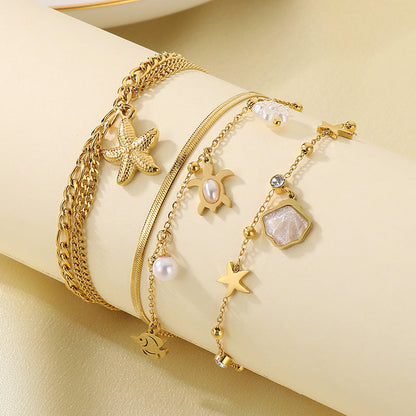 Gelang Kaki Musim Panas Motif Laut – Kerang, Bintang Laut & Kura-Kura Stainless Steel perhiasandirect