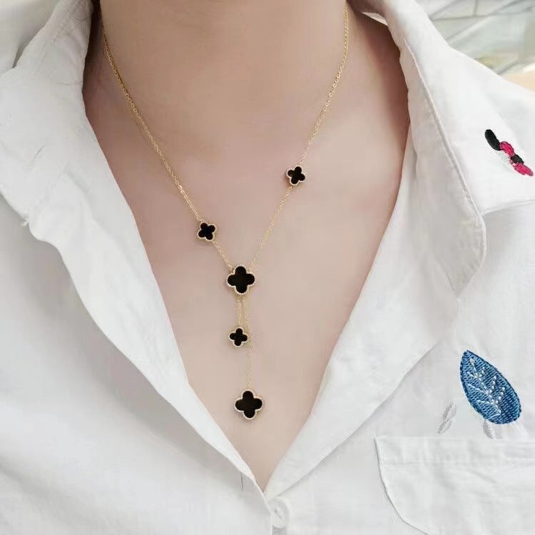 Kalung Wanita Four-Leaf Clover – Kalung Liontin Rumbai Elegan Gaya Mewah perhiasandirect