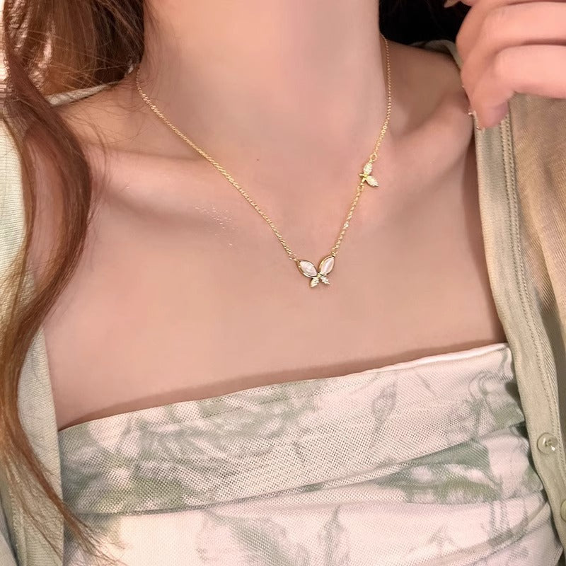 Kalung Wanita Kupu-Kupu Batu Cat Eye – Model Baru 2025, Kalung Collarbone Elegan & Minimalis perhiasandirect