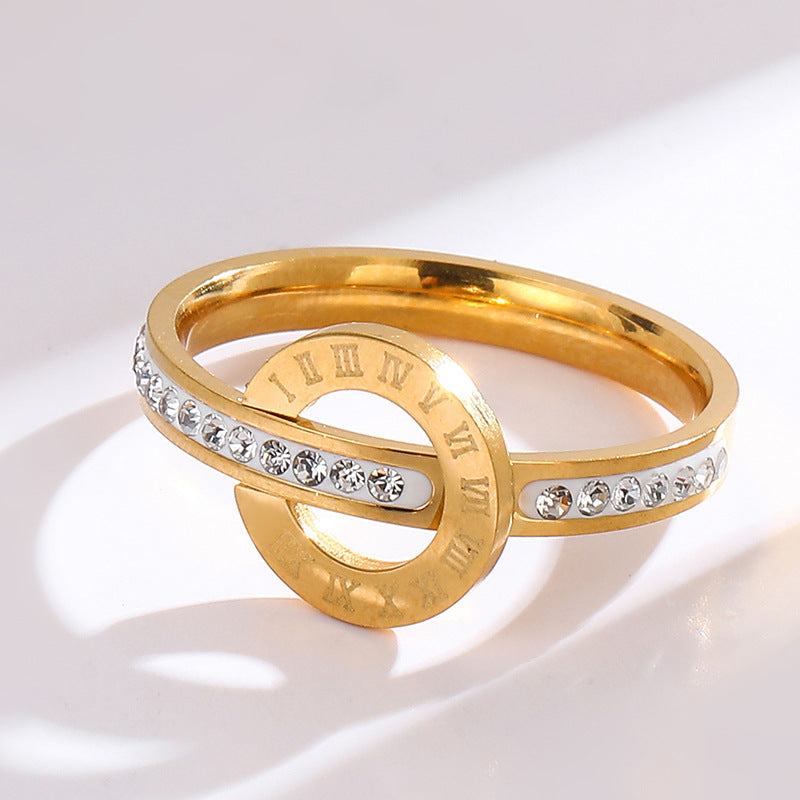 Cincin Stainless Steel Desain Silang Angka Romawi – Model Terbaru 2025 perhiasandirect
