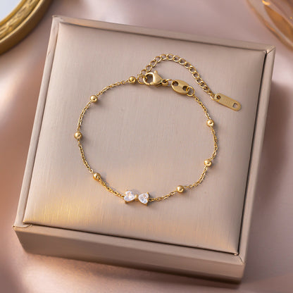 Gelang Wanita Titanium Steel Motif Pita Berlian Zircon – Desain Elegan, Tidak Luntur & Cocok untuk Semua Gaya