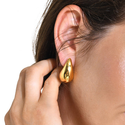 Anting Stud Tetes Air Emas Berongga – Stainless Steel Premium Elegan