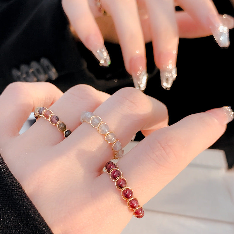 Cincin Batu Turmalin Alami Wanita – Desain Unik, Gaya Vintage, Cincin Terbuka untuk Jari Manis & Telunjuk perhiasandirect