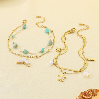 Gelang Kaki Musim Panas Motif Laut – Kerang, Bintang Laut & Kura-Kura Stainless Steel perhiasandirect