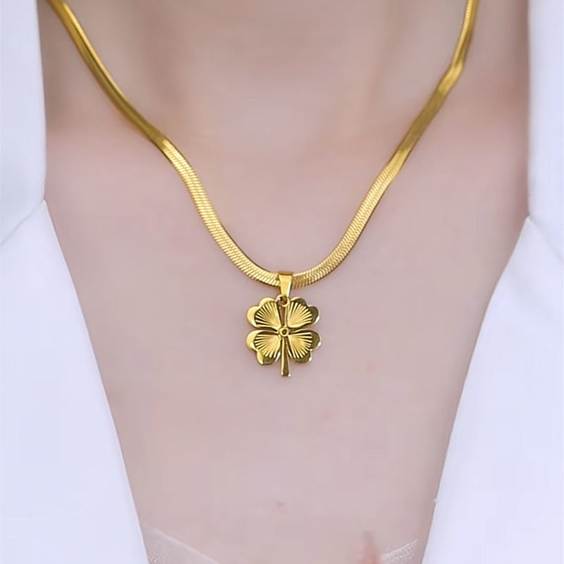 Kalung Gepeng  Four-leaf clover Keberuntungan Titanium Import Anti Karat Harga Grosir Bisa - 我的商店