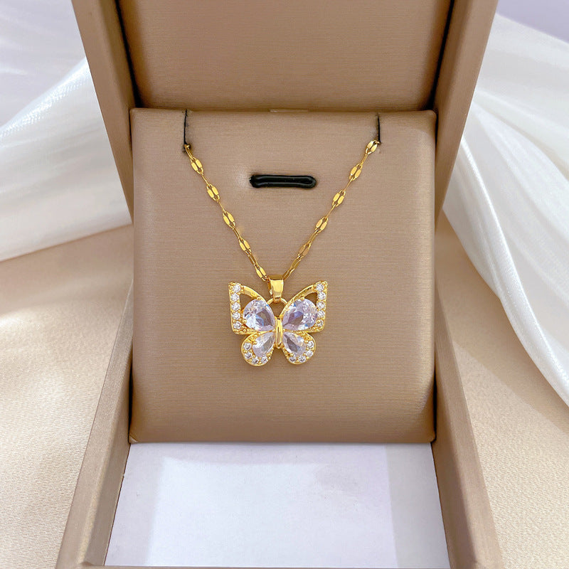 Anting & Kalung Kupu-Kupu Wanita Baja Titanium – Berlapis & Bertatahkan Zirkon, Grosir perhiasandirect