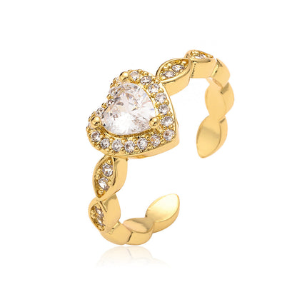 Cincin Terbuka Geometris Hati Berlapis Emas Asli – Perhiasan Tembaga Zirkon Gaya Minimalis & Elegan perhiasandirect