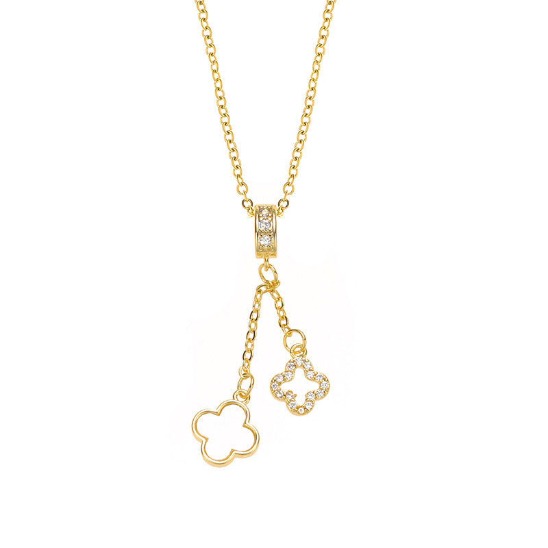 Kalung Wanita Stainless steel Baja Four-Leaf Clover – Desain Elegan dengan Rumbai, Gaya Minimalis & Modis perhiasandirect