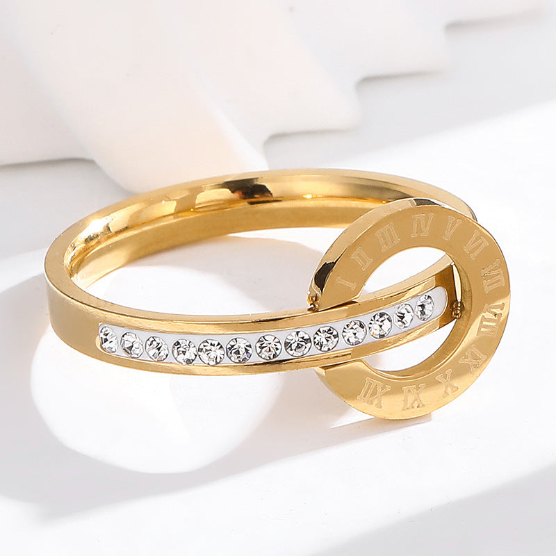 Cincin Stainless Steel Desain Silang Angka Romawi – Model Terbaru 2025 perhiasandirect