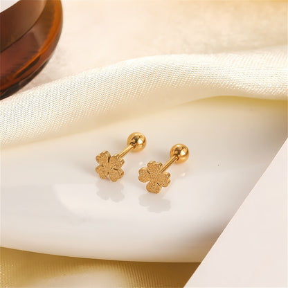 Four-leaf Clover Anting Titanium Frosted - Estetika Korea, Anti Karat - 我的商店