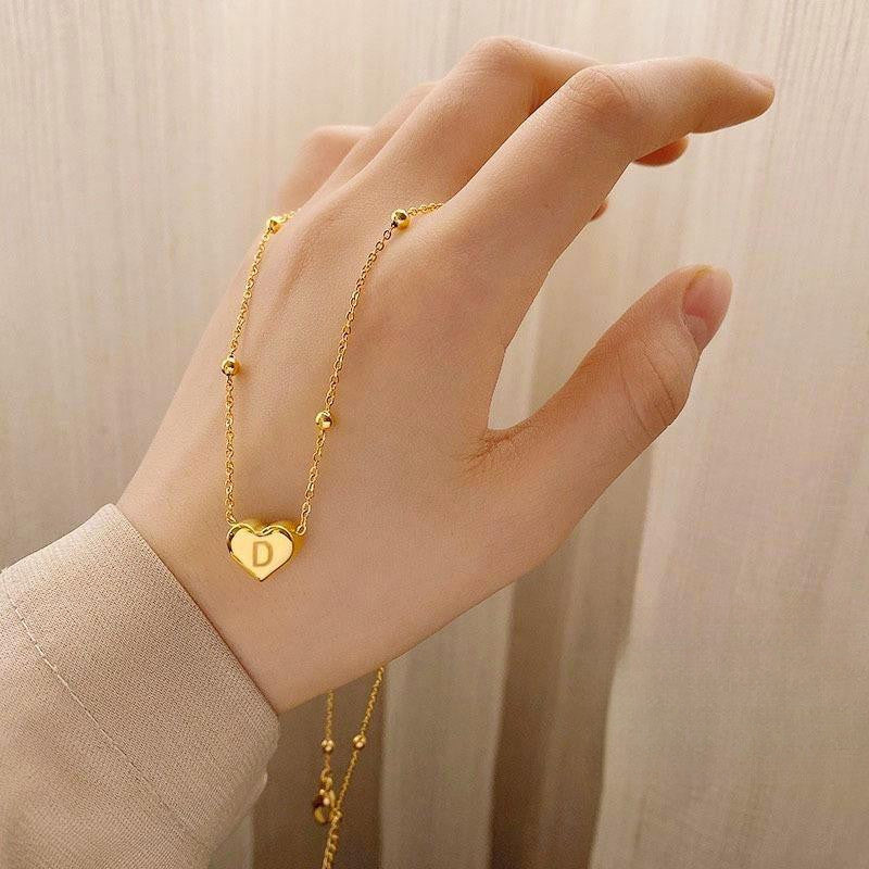 Liontin Titanium A-Z,26 letter necklace rantai leher titanium nama sendiri 26 letters love chain anti karat - 我的商店