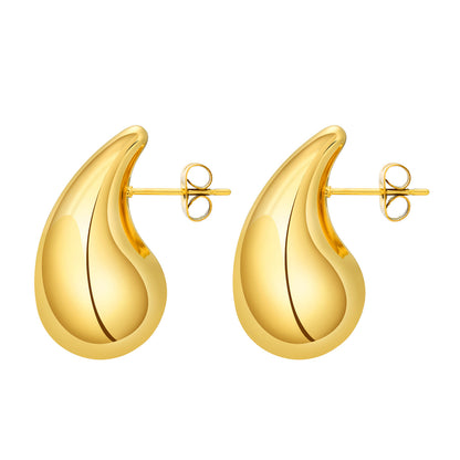 Anting Stud Tetes Air Emas Berongga – Stainless Steel Premium Elegan