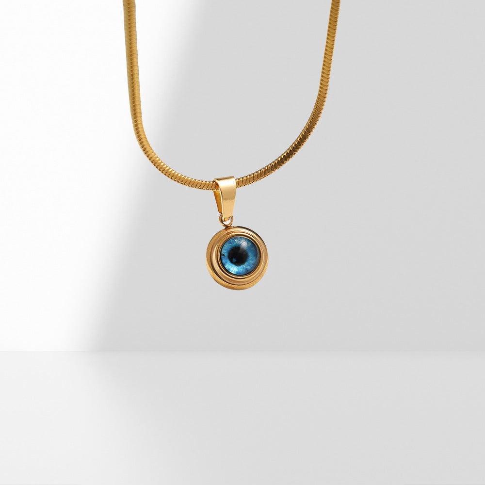 Kalung Titanium Steel Desain Angel Eye – Rantai Emas Unisex, Elegan & Trendi perhiasandirect