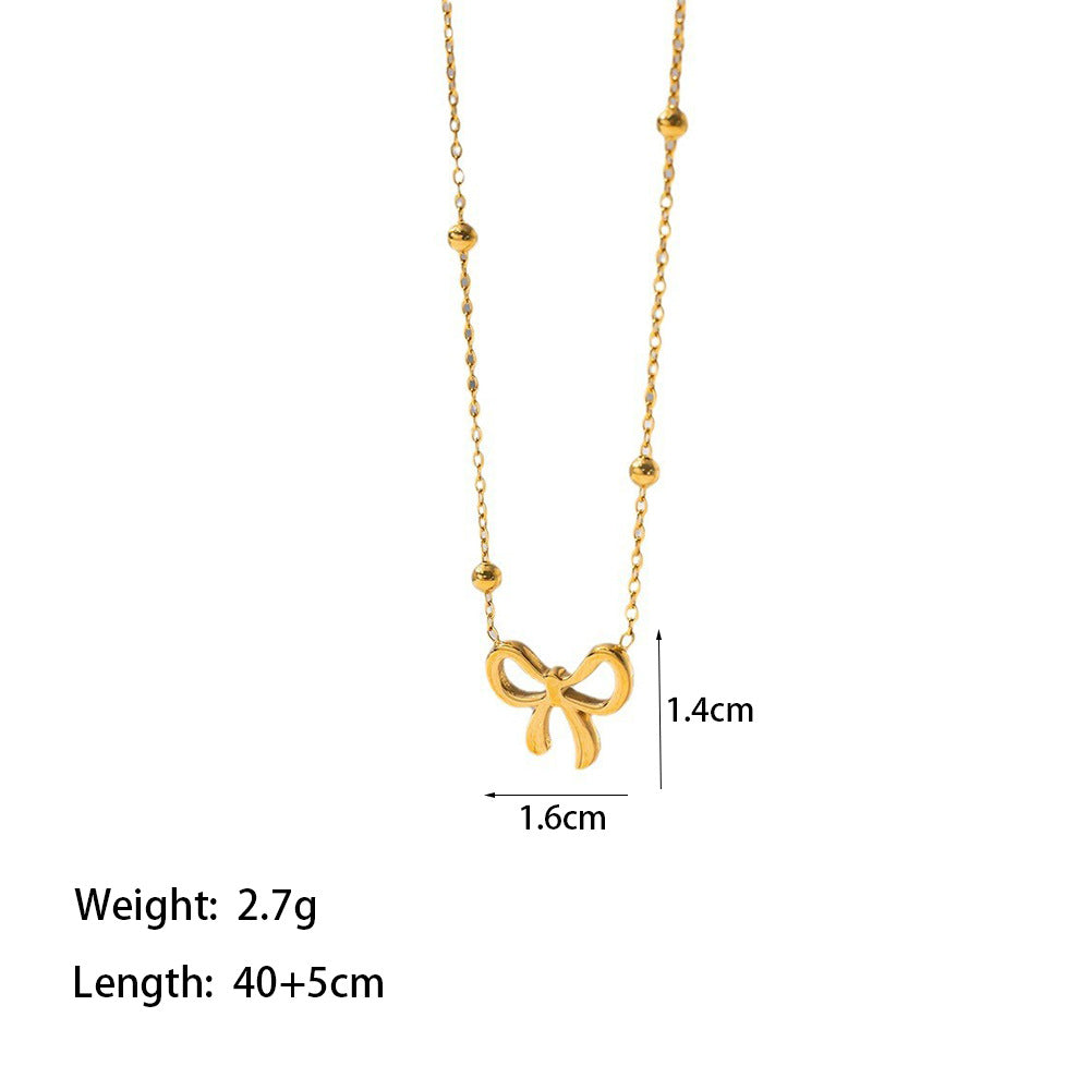 Kalung Set Wanita Baja Titanium Pita Mutiara Elegan perhiasandirect