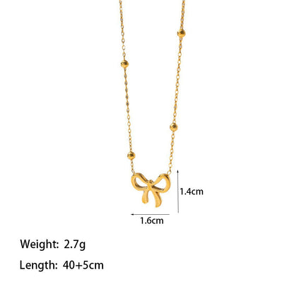 Kalung Set Wanita Baja Titanium Pita Mutiara Elegan perhiasandirect