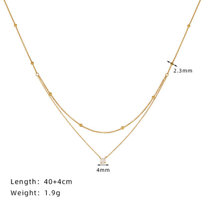 Kalung Double Layer Wanita – Single Zircon Elegan, Liontin Manik Emas, Stainless Steel Titanium Anti Luntur