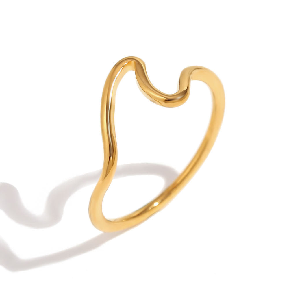 Cincin Gelombang Wanita Baja Titanium 18K Emas Elegan perhiasandirect