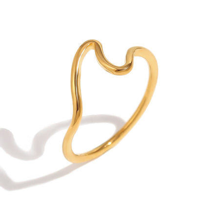 Cincin Gelombang Wanita Baja Titanium 18K Emas Elegan perhiasandirect