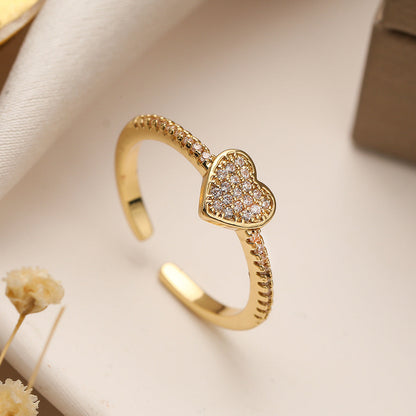 Cincin Terbuka Geometris Hati Berlapis Emas Asli – Perhiasan Tembaga Zirkon Gaya Minimalis & Elegan perhiasandirect