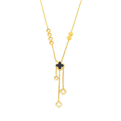 Kalung Wanita Titanium Baja Four-Leaf Clover – Liontin Berongga dengan Rumbai Elegan, Gaya Kekinian perhiasandirect