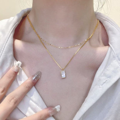Kalung Wanita Geometris Batu Kerang Putih – Kalung Collarbone Double Layer Minimalis ala Instagram perhiasandirect