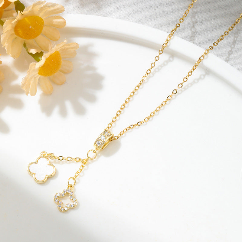 Kalung Wanita Stainless steel Baja Four-Leaf Clover – Desain Elegan dengan Rumbai, Gaya Minimalis & Modis perhiasandirect